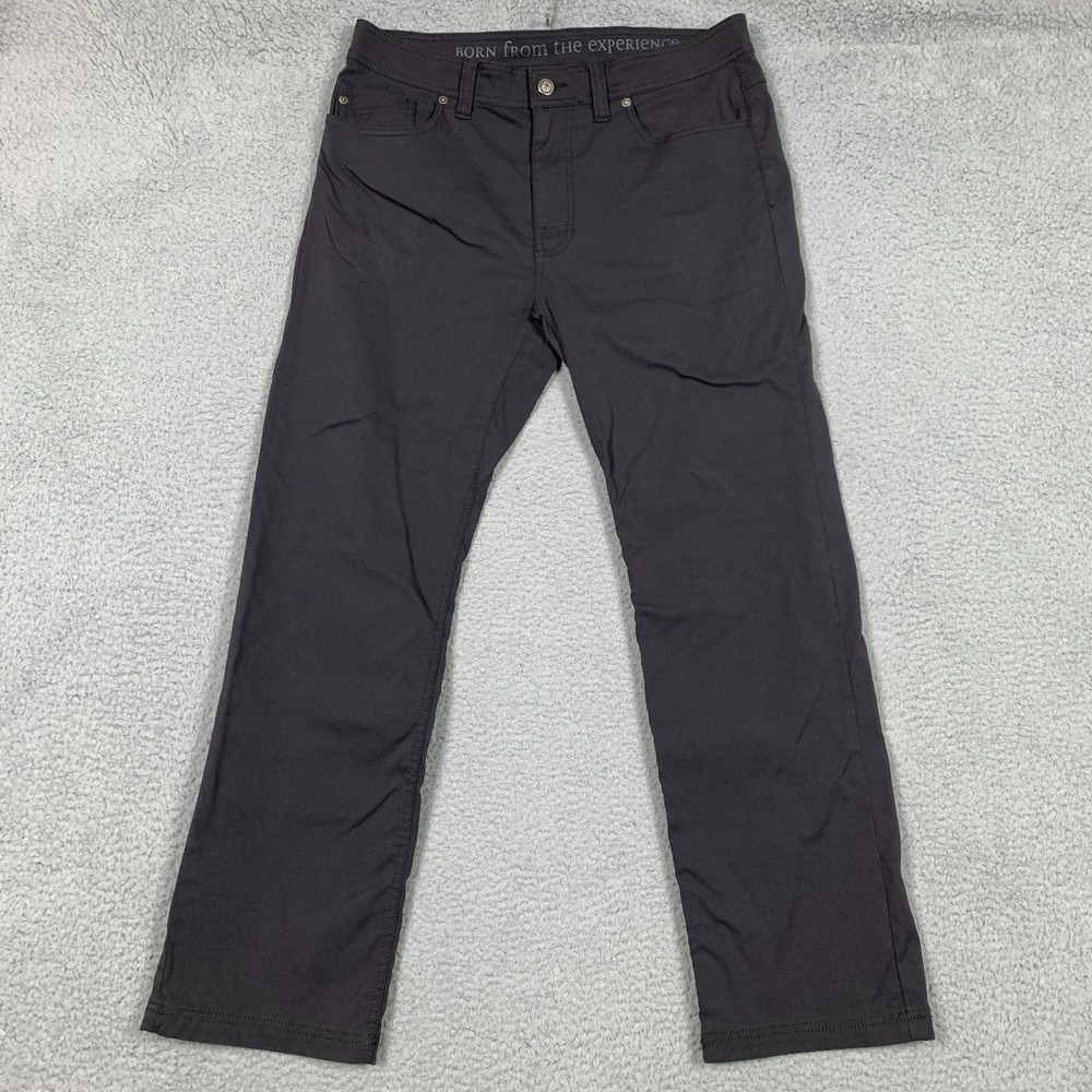 Prana Brion Pants Men's 34 x 30 Dark Gray Straight Slim Fit UPF 50+ Hiking Trail